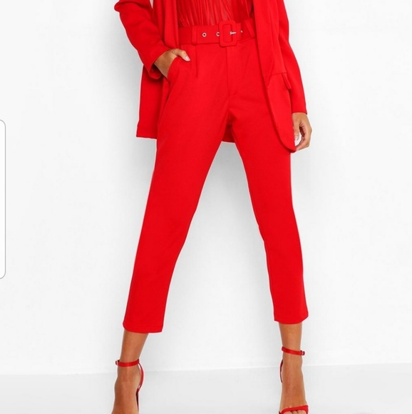 Boohoo Plus Pants - Boohoo Plus Red Belted Trouser